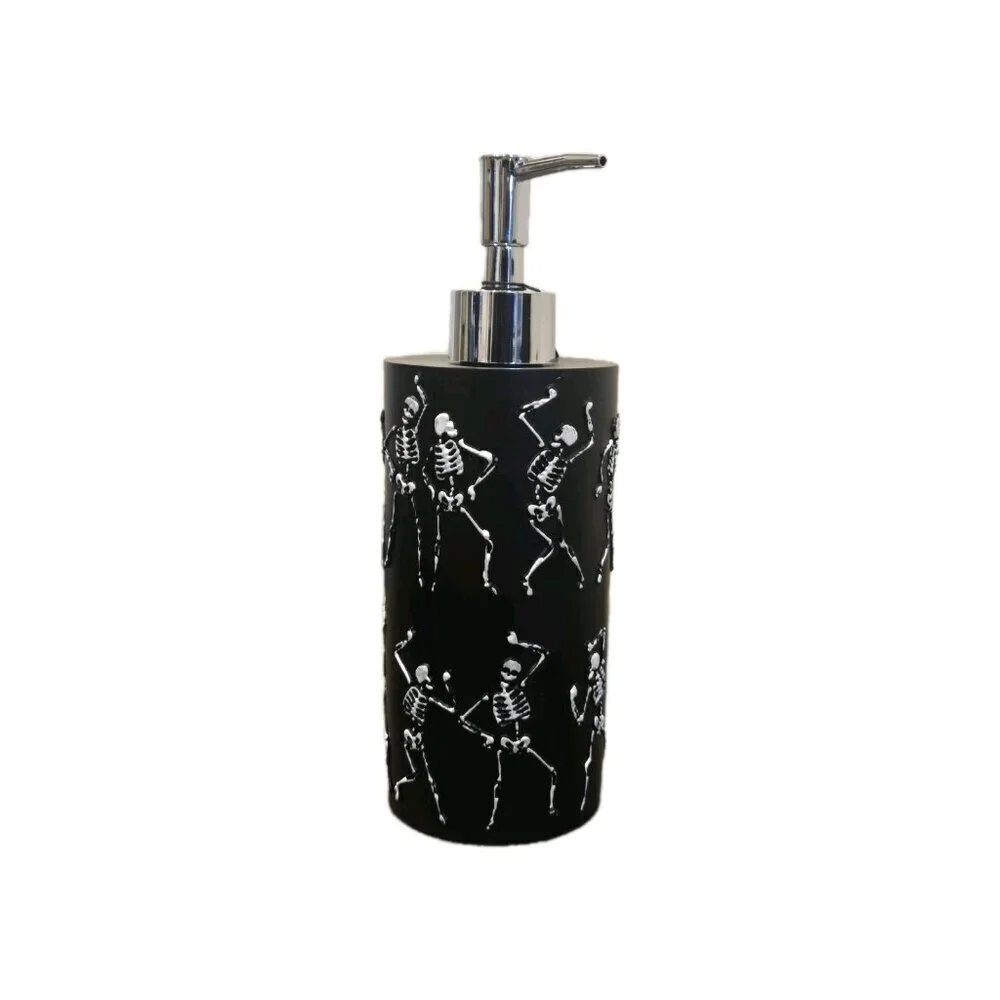 New Black & White Skeletons Dancing Halloween Soap Dispenser Spooky Decoration